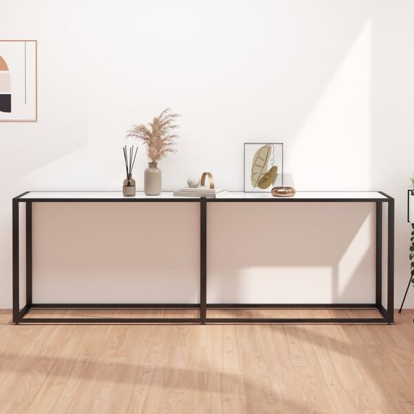 vidaXL Konsolentisch Wei&szlig; Marmor-Optik 220x35x75,5 cm Hartglas
