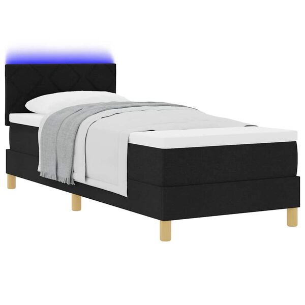 vidaXL LED Boxspringbett mit Kissen Schwarz 80 x 200 cm Stoff