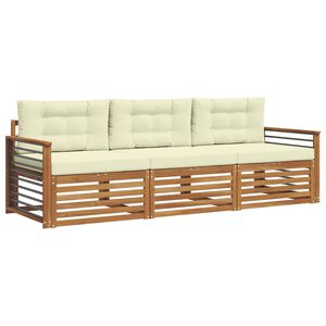 vidaXL Outdoor-Sofagarnitur mit Kissen 3 pcs Natur und Creme