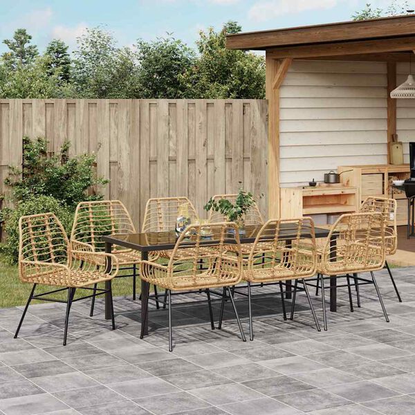 vidaXL Garten Essgruppe 9 pcs Braun Poly-Rattan