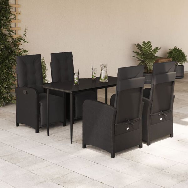 vidaXL 5-tlg. Garten-Essgruppe mit Kissen Schwarz Poly Rattan
