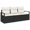 vidaXL Sofa Set mit Kissen 3 pcs Schwarz Poly Rattan