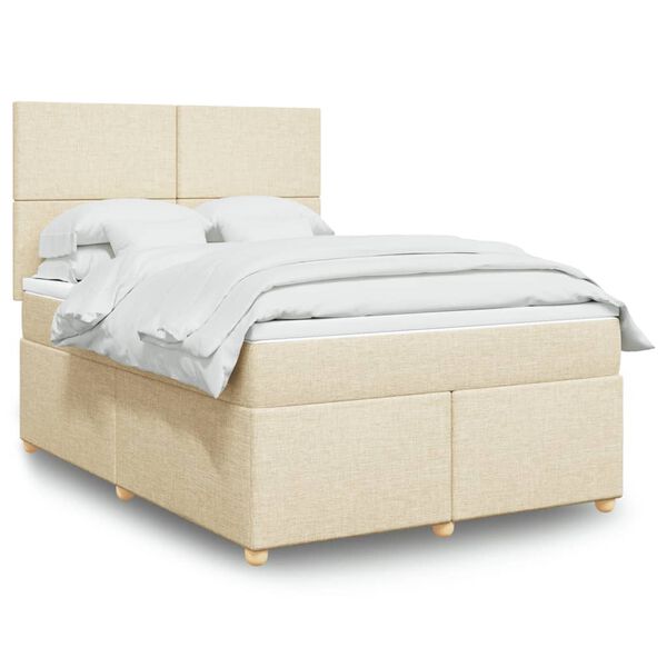 vidaXL Boxspringbett mit Matratze Creme 140x200 cm Stoff