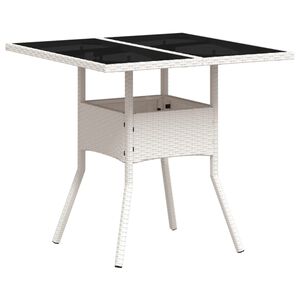 vidaXL Gartentisch mit Glasplatte Wei&szlig; 80x80x75 cm Poly Rattan