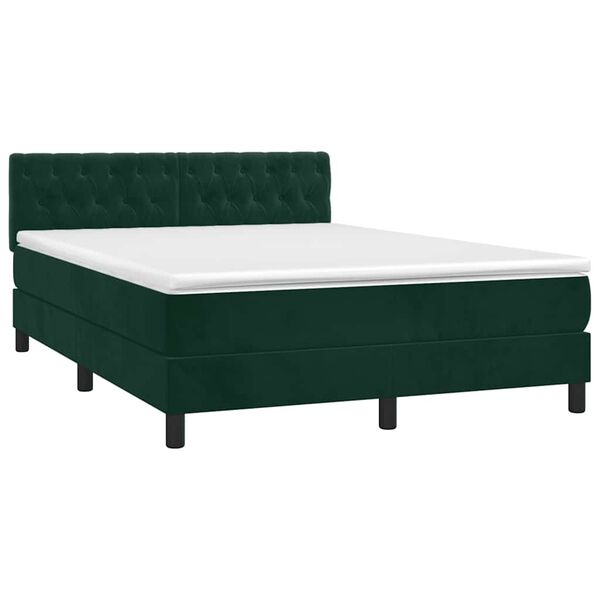 vidaXL Boxspringbett mit Matratze Dunkelgr&uuml;n 140x190 cm Samt