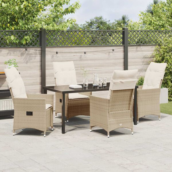 vidaXL Garten Essgruppe mit Kissen 5 pcs Beige Poly Rattan