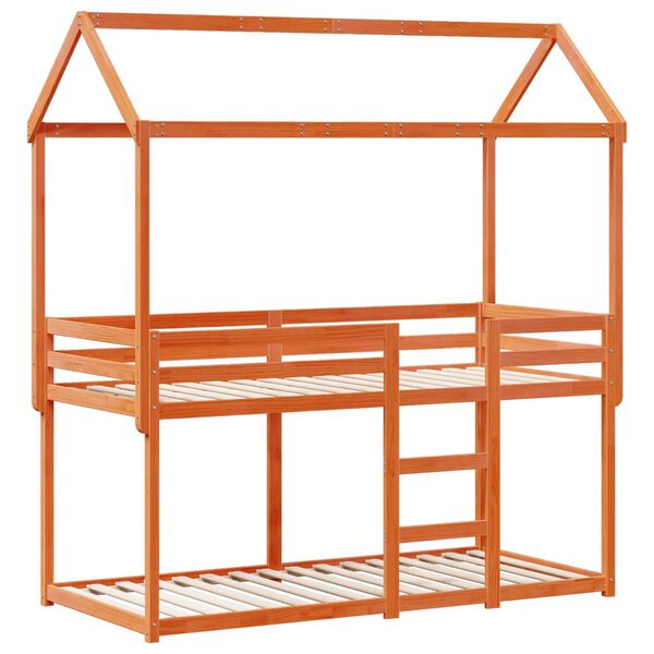 vidaXL Etagenbett mit Dach Wachsbraun 80x200 cm Massivholz Kiefer