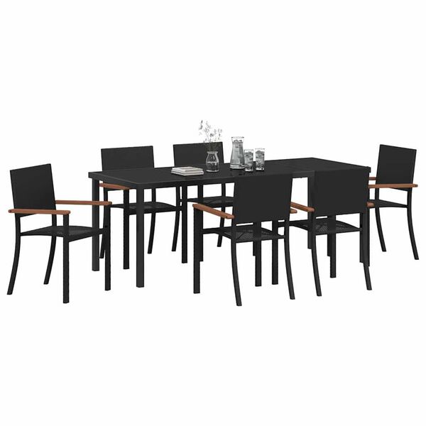 vidaXL Garten Essgruppe 7 pcs Schwarz Pulverbeschichteter Stahl