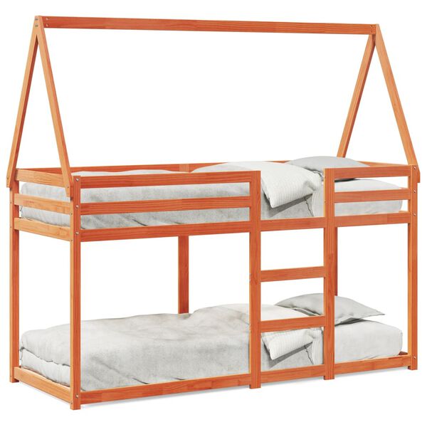 vidaXL Etagenbett mit Dach Wachsbraun 90x190 cm Massivholz Kiefer