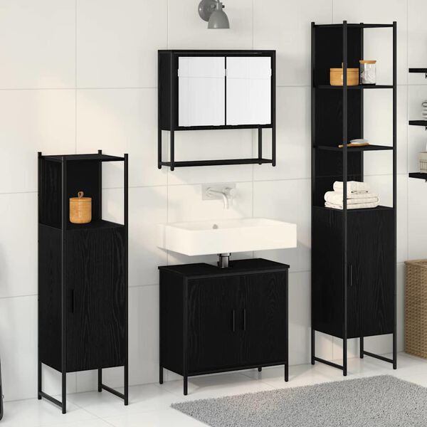 vidaXL Badezimmerm&ouml;bel-Set mit Regal 4 pcs Schwarz Holzwerkstoff