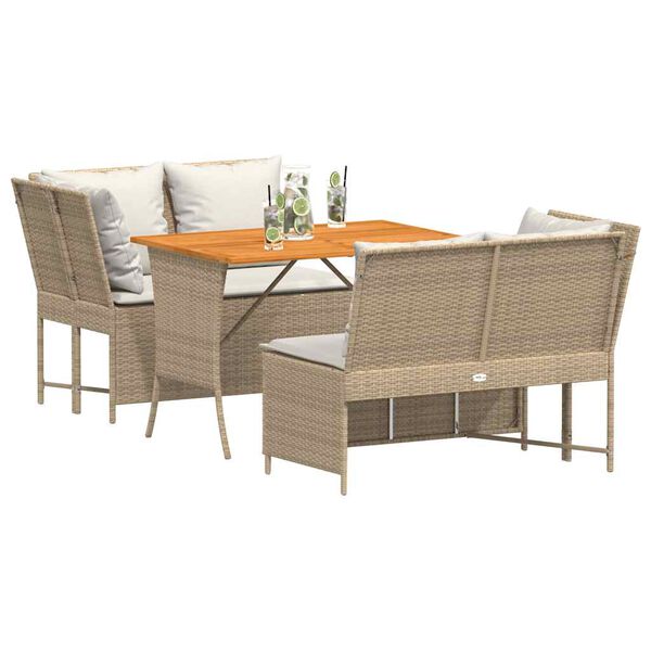 vidaXL 3-tlg. Garten-Sofagarnitur mit Kissen Beige Poly Rattan