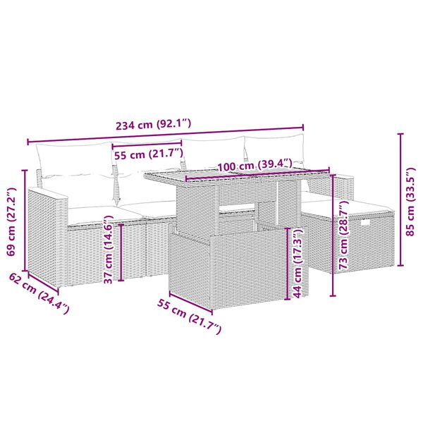 vidaXL 6-tlg. Garten-Sofagarnitur mit Kissen Beige Poly Rattan