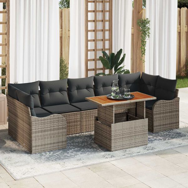 vidaXL Garten-Sofa-Set mit Speicher 8 pcs Grau Poly Rattan
