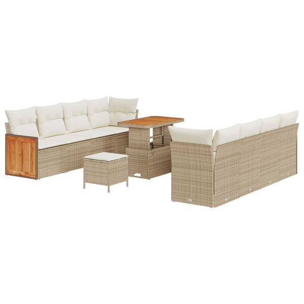vidaXL Gartensofa-set mit Kissen 12 pcs Beige und Creme Poly-Rattan