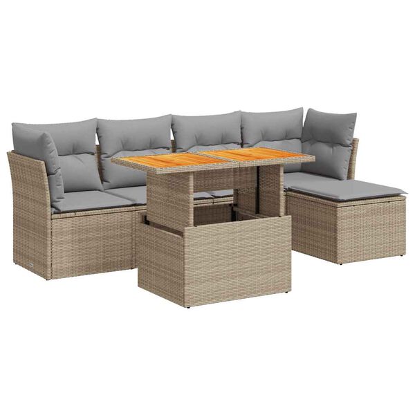 vidaXL 6-tlg. Garten-Sofagarnitur mit Kissen Beige Poly Rattan