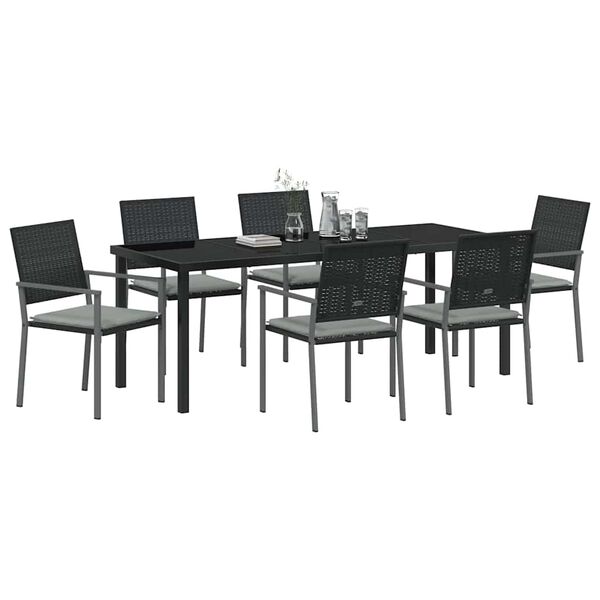 vidaXL Garten Essgruppe 7 pcs Schwarz und Hellgrau PE-Rattan