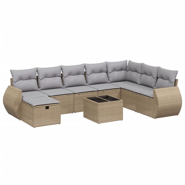 vidaXL 8-tlg. Garten-Sofagarnitur mit Kissen Beige Poly Rattan