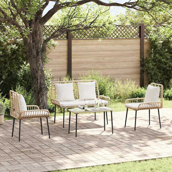 vidaXL Garten Essgruppe 3 pcs Braun und Creme Poly-Rattan