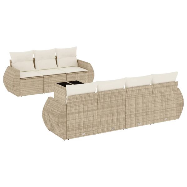 vidaXL 8-tlg. Garten-Sofagarnitur mit Kissen Beige Poly Rattan
