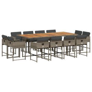 vidaXL 13-tlg. Garten-Essgruppe mit Kissen Grau Poly Rattan