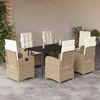 vidaXL 7-tlg. Garten-Essgruppe mit Kissen Beige Poly Rattan