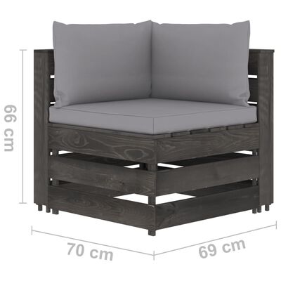 vidaXL 7-tlg. Garten-Lounge-Set mit Kissen Grau Imprägniertes Holz