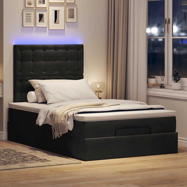vidaXL Ottoman-Bett mit Matratzen & LEDs Schwarz 120x190 cm Samt