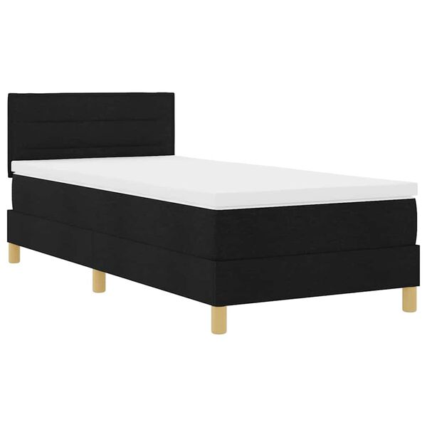 vidaXL LED Boxspringbett mit Matratze Schwarz 90 x 190 cm Stoff