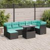 vidaXL 8-tlg. Garten-Sofagarnitur mit Kissen Schwarz Poly Rattan
