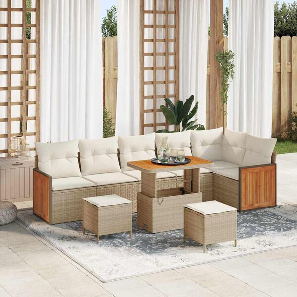 vidaXL Gartensofa-set mit Kissen 11 pcs Beige und Creme Poly-Rattan