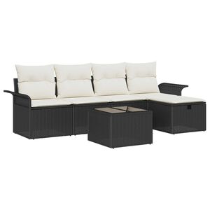 vidaXL Garten-Sofa-Set mit Kissen 6 pcs Schwarz Poly Rattan