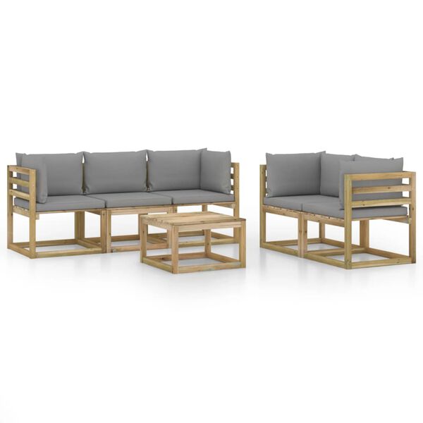 vidaXL 6-tlg. Garten-Lounge-Set mit Grauen Kissen