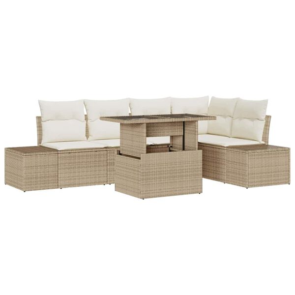 vidaXL Garten-Sofa-Set mit Speicher 6 pcs Beige Poly Rattan