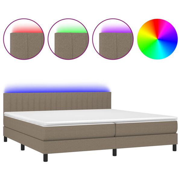 vidaXL Boxspringbett mit Matratze & LED Taupe 200x200 cm Stoff