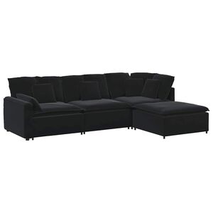 vidaXL Modulares Sofa mit Fu&szlig;hocker Kissen Samt Schwarz