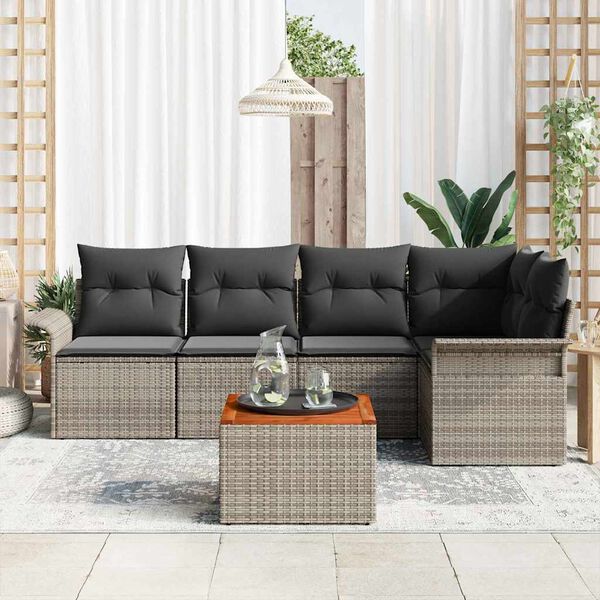 vidaXL Gartensofa-set mit Kissen 6 pcs Grau Poly-Rattan