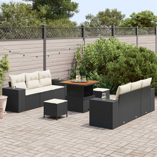 vidaXL Gartensofa-set mit Kissen 9 pcs Schwarz Poly Rattan