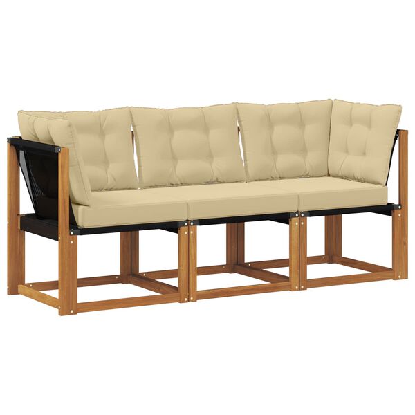 vidaXL Outdoor Mittel- und Ecksofa mit Kissen 3 St&uuml;ck Natur