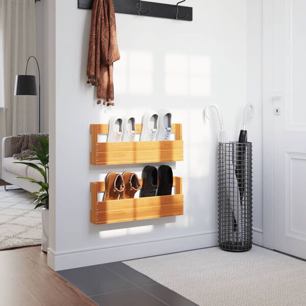 vidaXL Wand-Schuhregale 2 Stk. Wachsbraun 59x8,5x23,5 cm Massivholz