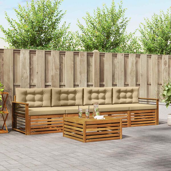 vidaXL Outdoor-Sofagarnitur mit Kissen 5 pcs Natur und Beige