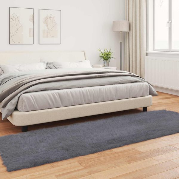 vidaXL Kunstschaffell Teppich Tafalla Anthrazit 80 x 250 cm Polyester
