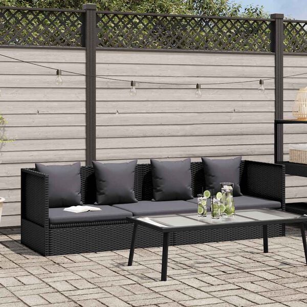 vidaXL Garten-Sofabett mit Kissen Poly Rattan Schwarz