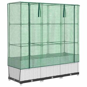 vidaXL Gartenplanter mit Gew&auml;chshausabdeckung und R&auml;dern 3 stk. Wei&szlig;