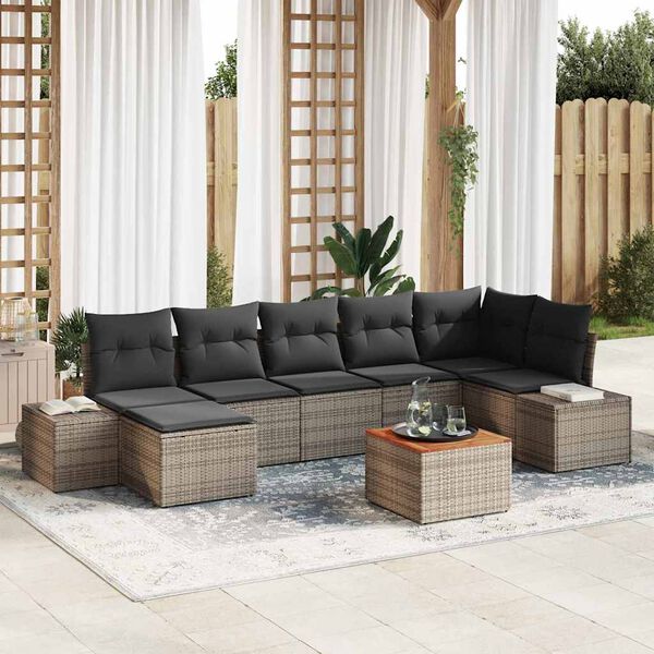 vidaXL Gartensofa-set mit Kissen 8 pcs Grau Poly-Rattan
