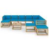 vidaXL 12-tlg. Garten-Lounge-Set mit Kissen Impr&auml;gniertes Kiefernholz