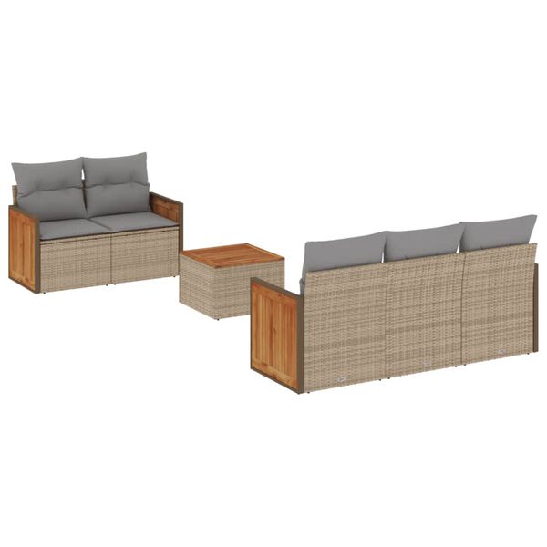 vidaXL 6-tlg. Garten-Sofagarnitur mit Kissen Beige Poly Rattan