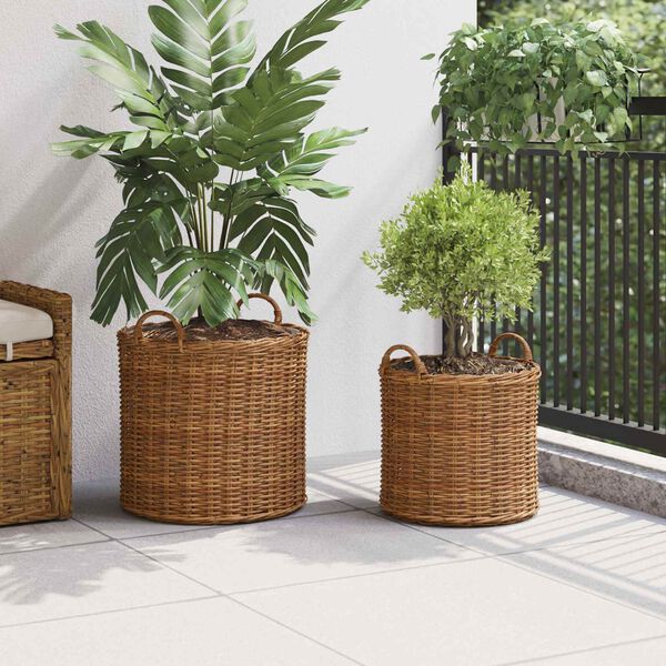 vidaXL Blumentopf K&ouml;rbchen mit Speicher 2 pcs Braun Lacak Rattan