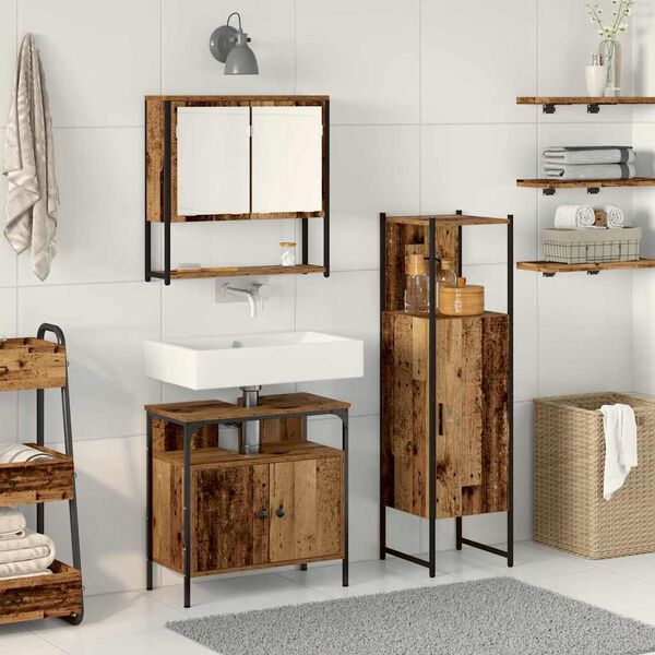 vidaXL Badezimmerm&ouml;bel-Set mit Regal mit T&uuml;r 3 pcs Braun Holzwerkstoff