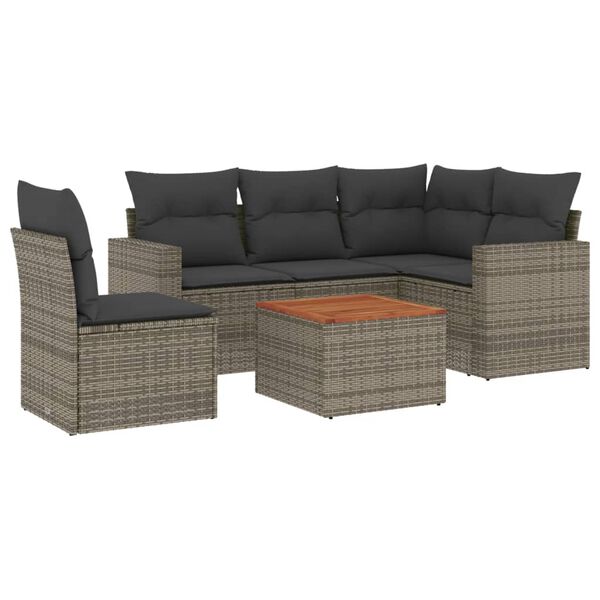 vidaXL 6-tlg. Garten-Sofagarnitur mit Kissen Grau Poly Rattan