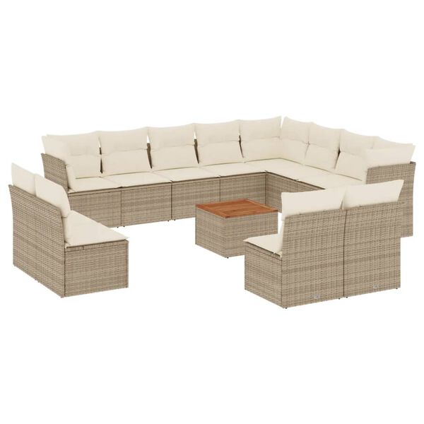 vidaXL 13-tlg. Garten-Sofagarnitur mit Kissen Beige Poly Rattan